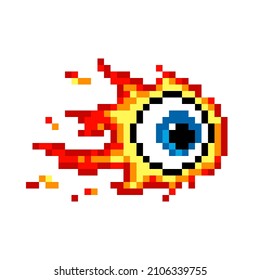 Eye illustration with flames, pixel art vector