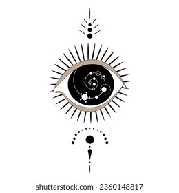 Imagen visual. Estilo retro para los tatuajes. Ojo estotérico con planetas y rayos