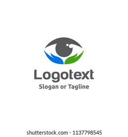 Eye incorporated with hand, design concept for optical or eye care business company logo