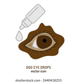 Eye injury in dogs. Eye drops icon, pictogram, symbol. Ocular pain. Infected eyes. Painful disease. Veterinarian concept. Editable isolated vector illustration in outline style on a white background