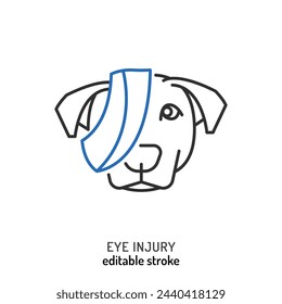 Eye injury in dogs. Linear icon, pictogram, symbol. Ocular pain. Infected eyes. Painful disease. Veterinarian concept. Editable isolated vector illustration in outline style on a white background