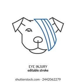 Eye injury in dogs. Linear icon, pictogram, symbol. Ocular pain. Infected eyes. Painful disease. Veterinarian concept. Editable isolated vector illustration in outline style on a white background