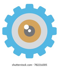 An eye inside a gear flat icon, concept of statistical vision