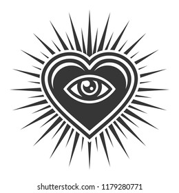 Eye Inside Heart Sign. Masonic Icon on White Background. Vector