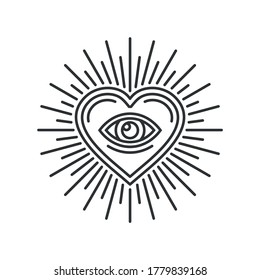 Eye Inside Heart Sign. Masonic Icon on White Background. Vector