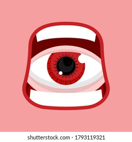 Eye inside open mouth isolated. Mouth with eyeball inside cartoon. vector illustration 
