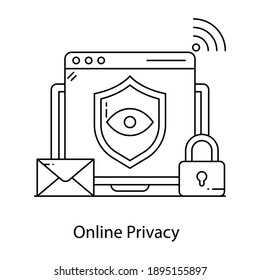 
Eye inside shield on web page symbolizing online security monitoring icon