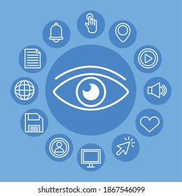 eye with interface set line style icons vector illustration design