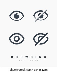 an eye isolated minimal flat linear icon. Browsing line vector icon for websites and mobile minimalistic flat design.