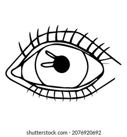Eye isolated on white background. Human anatomy in doodle style. Outline design logo shape eye. Vector illustration.