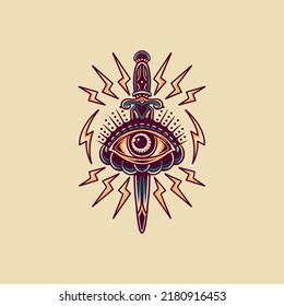 Eye And Knife Retro Illustration For Merchandise