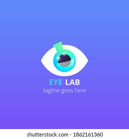 Eye lab logo on violet background. Vector design template