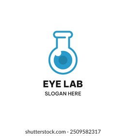 Plantilla del logotipo del laboratorio del ojo en estilo plano simple. Ilustración vectorial del iris y la sonda de laboratorio