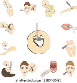 Eye laser colored icon in a collection with other items