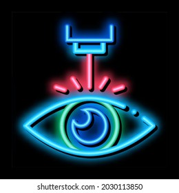 Eye Laser Correction Device neon light sign vector. Glowing bright icon Medicine Clinic Optometry Ray For Correct Eye Vision sign. transparent symbol illustration