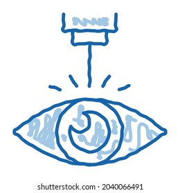 Vector de icono de esbozo del dispositivo de corrección láser ocular. Dibujo manual de la línea de doodle azul Medicine Clinic Optometry Ray para el signo de visión ocular correcta. ilustración de símbolo aislado