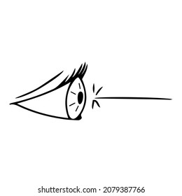 Eye laser isolated on white background. Medical logo design for any purposes in doodle style. Outline optical element. Vector illustration.