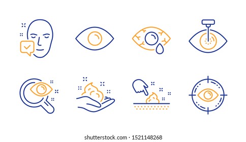 Eye Laser, Eye And Skin Moisture Line Icons Set. Skin Care, Vision Test And Face Accepted Signs. Optometry Clinic, View Or Vision. Medical Set. Line Eye Laser Icon. Vector