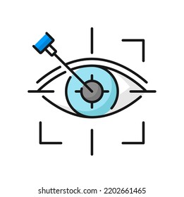 Eye Laser Surgery, Ophthalmology Lasik Treatment Icon, Vector Vision Medical Correction. Eye Laser Surgery Line Icon For Cornea Disease Or Myopia Operation On Retina, Refractive Eyesight Correction