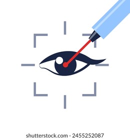 Eye laser surgery, ophthalmology lasik treatment icon, vector vision medical correction. Eye laser surgery line icon for cornea disease or myopia operation on retina, refractive eyesight correction