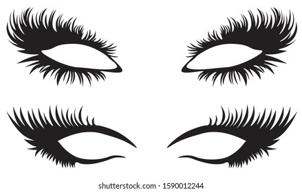 Eye lashes vector. Beautiful black long eyelashes. Professional glamor makeup.
