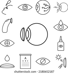 icono de lente ocular en una colección con otros elementos
