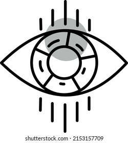 Eye with lens, illustration, vector on a white background.