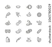 Eye lens related icons: thin vector icon set, black and white kit