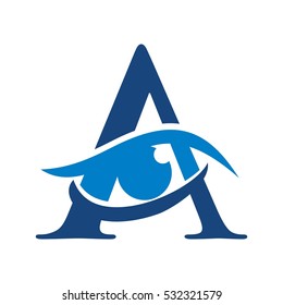 eye with letter A logo vector.