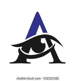 eye with letter A logo vector.
