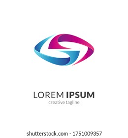 Concepto del logotipo de la letra ocular S, lujoso estilo de logotipo 3d, color de gradiente rojo y azul en fondo blanco