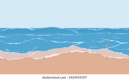 eye level view of blue water and small waves with sandy beach