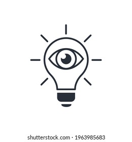 An eye in a light bulb. Brand recognition. Vector linear icon isolated on white background.