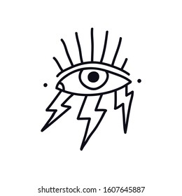 eye with lightning doodle icon, traditional tattoo illustration