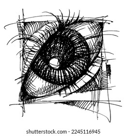 Ojo. Dibujo de línea. Una visión del futuro. Pupil. Visualización de la realidad