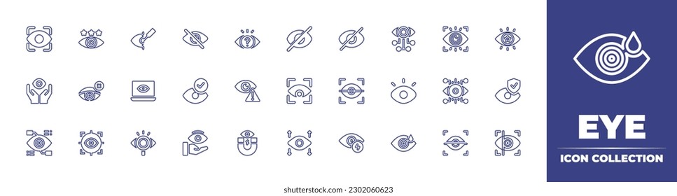 Eye line icon collection. Editable stroke. Vector illustration. Containing eye scanner, quality control, laser surgery, hide, eye, closed eyes, vision, blindness, blind, monitored, scan, eye scan.