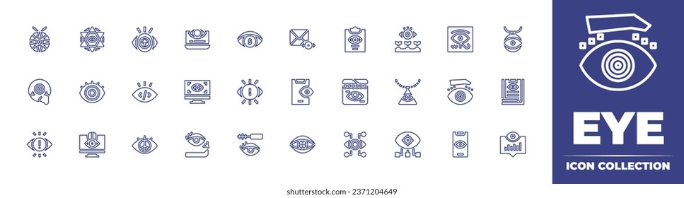 Eye line icon collection. Editable stroke. Vector illustration. Containing read, report, amulet, security, online shopping, medical history, star of david, vision, surveillance, hieroglyph, views.