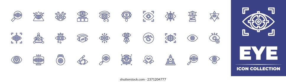 Eye line icon collection. Editable stroke. Vector illustration. Containing eye, eye surgery, transparency, bionic eye, vision, observation, entertainment, triangle, iris recognition, pyramid, love.