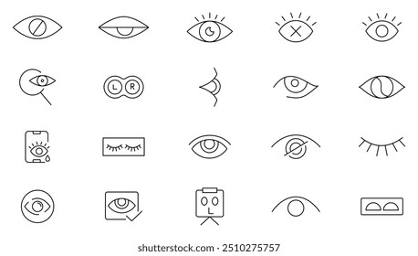 Eye line icon collection. Vision, view, hidden, invisible, containing eye, visible, medical, eye care, and eyeball icon set. UI outline icon pack