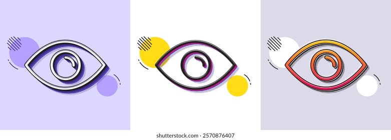 Eye line icon. Halftone dotted pattern. Gradient icon with grain shadow. Look or Optical Vision sign. View or Watch symbol. Line eye icon. Various designs. Vector