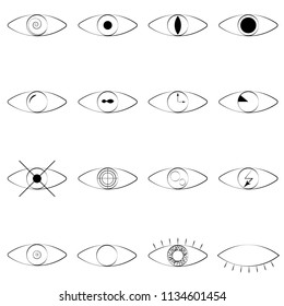 Eye line icon. Human organ of sight in different positions, visual system in graphic design. Vector line art eye illustration. 