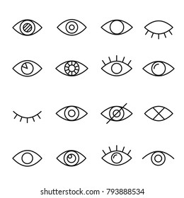 Eye Line Icon. Human Organ Of Sight In Different Positions, Visual System In Graphic Design. Vector Line Art Eye Illustration Isolated On White Background