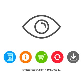 Eye line icon. Look or Optical Vision sign. View or Watch symbol. Report, Information and Refresh line signs. Shopping cart and Download icons. Editable stroke. Vector