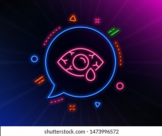 Ð¡onjunctivitis eye line icon. Neon laser lights. Oculist clinic sign. Optometry vision symbol. Glow laser speech bubble. Neon lights chat bubble. Banner badge with Ð¡onjunctivitis eye icon. Vector