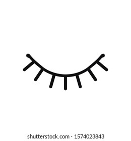 Сlosed eye line icon on white background. Look, see, sleep, wink sign and symbol. Vector linear graphic element. Optical and search theme in minimal design style. Eye with eyelashes.
