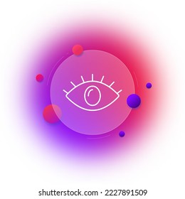 Eye line icon. Open, closed, tick, checkmark, crossed out, obscene content, hide, eyelid, eyelashes, pupils, cross, view error, see. Vision concept. Glassmorphism style. Vector line icon for Business