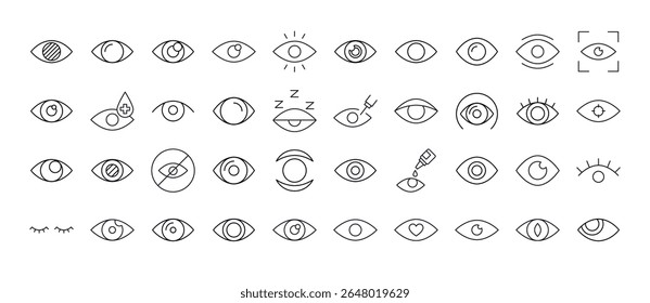 Pacote de Ícones de Linha de Olho. Outline Signs para Gráficos e Web Design, Apps, Anúncios, Vários Cartões 