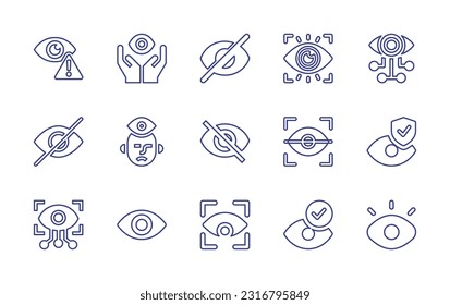 Eye line icon set. Editable stroke. Vector illustration. Containing monitored, blindness, closed eyes, vision, eye, hidden, paranoia, invisible, eye scan, eye scanner, scan.