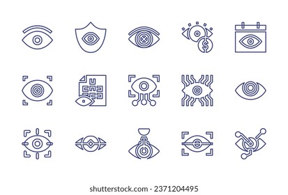 Eye line icon set. Editable stroke. Vector illustration. Containing eye, privacy, blind, currency, calendar, eye scan, examination, eye scanner, bionic.