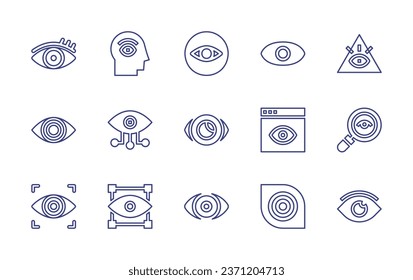 Eye line icon set. Editable stroke. Vector illustration. Containing sight, eye, show, pyramid, detective, eye tracking.